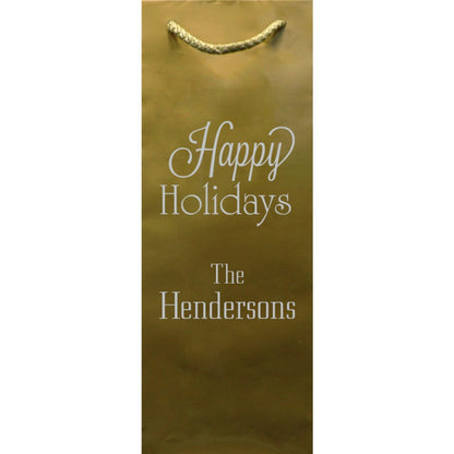 Tippytoad Custom Printed Christmas Wine Bottle Gift Bags gold wine bottle bag with rope handle Happy Holidays The Hendersons
