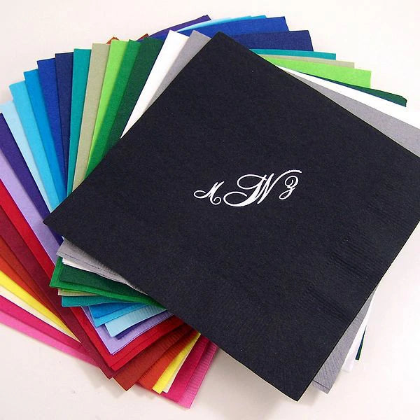 personalized disposable paper wedding luncheon napkins displaying color options