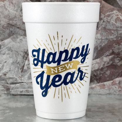 Happy New Year Banner design printed on 16 oz. polystyrene foam party cup