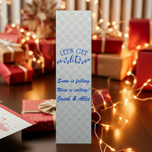 Tippytoad foil stamped personalized quilted christmas wine bottle gift boxes white box with blue foil holiday names
