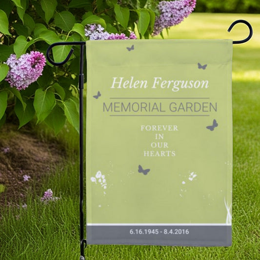 Personalized forever in our hearts memorial garden flag with name and dates