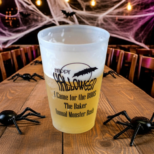 Personalized Halloween cups featuring spooky designs for festive parties and gatherings