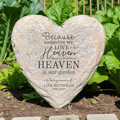 Heaven in our garden personalized heart memorial garden stone in a garden setting