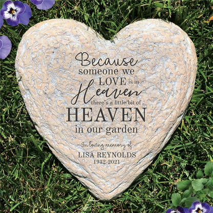 Heaven in our garden personalized heart memorial garden stone with engraved remembrance message