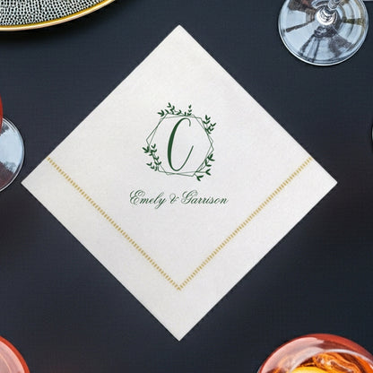 Elegant Tippytoad hemstitch cocktail napkins with personalized design for wedding celebrations