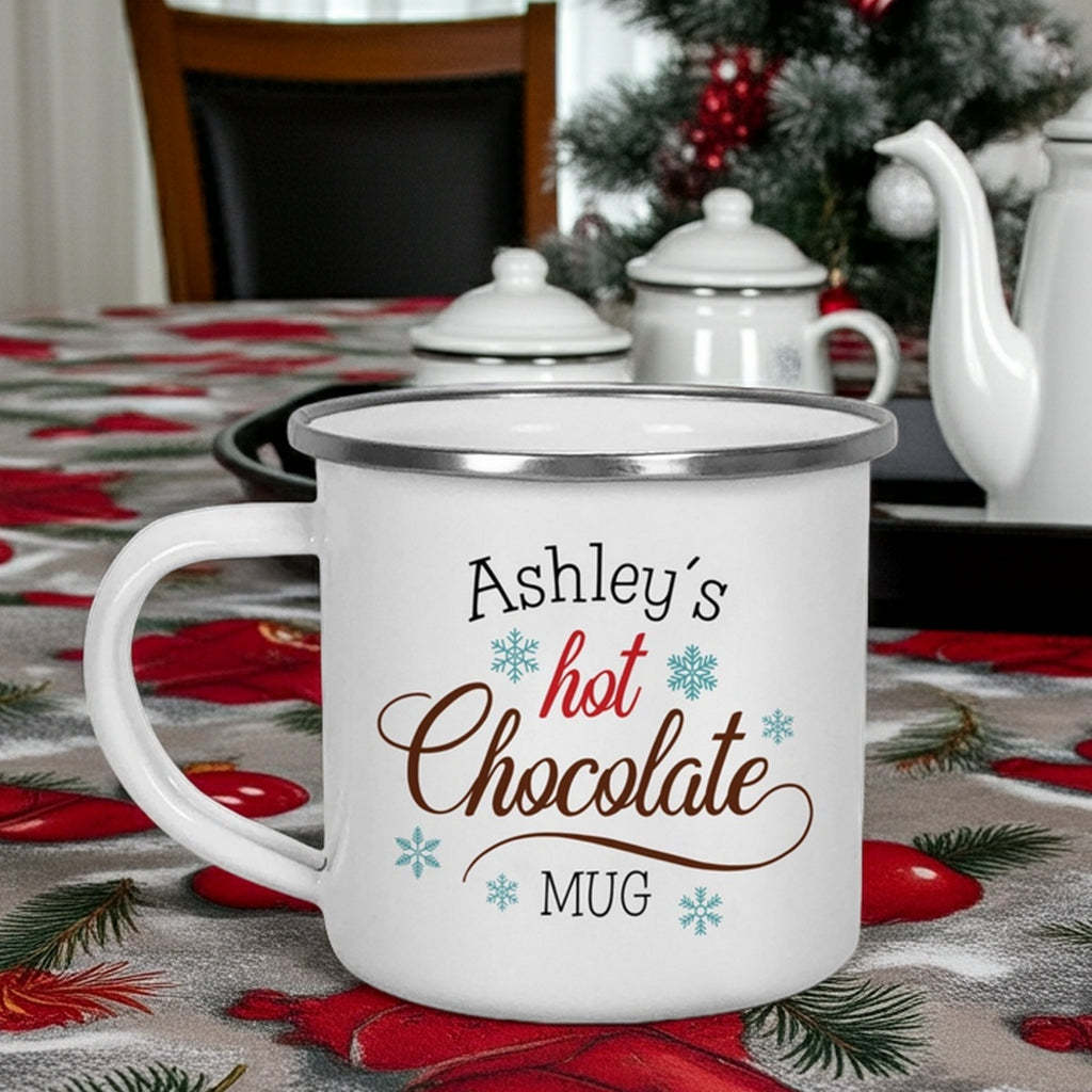 Personalized Christmas mug with the name Ashley and hot chocolate design for festive drinks