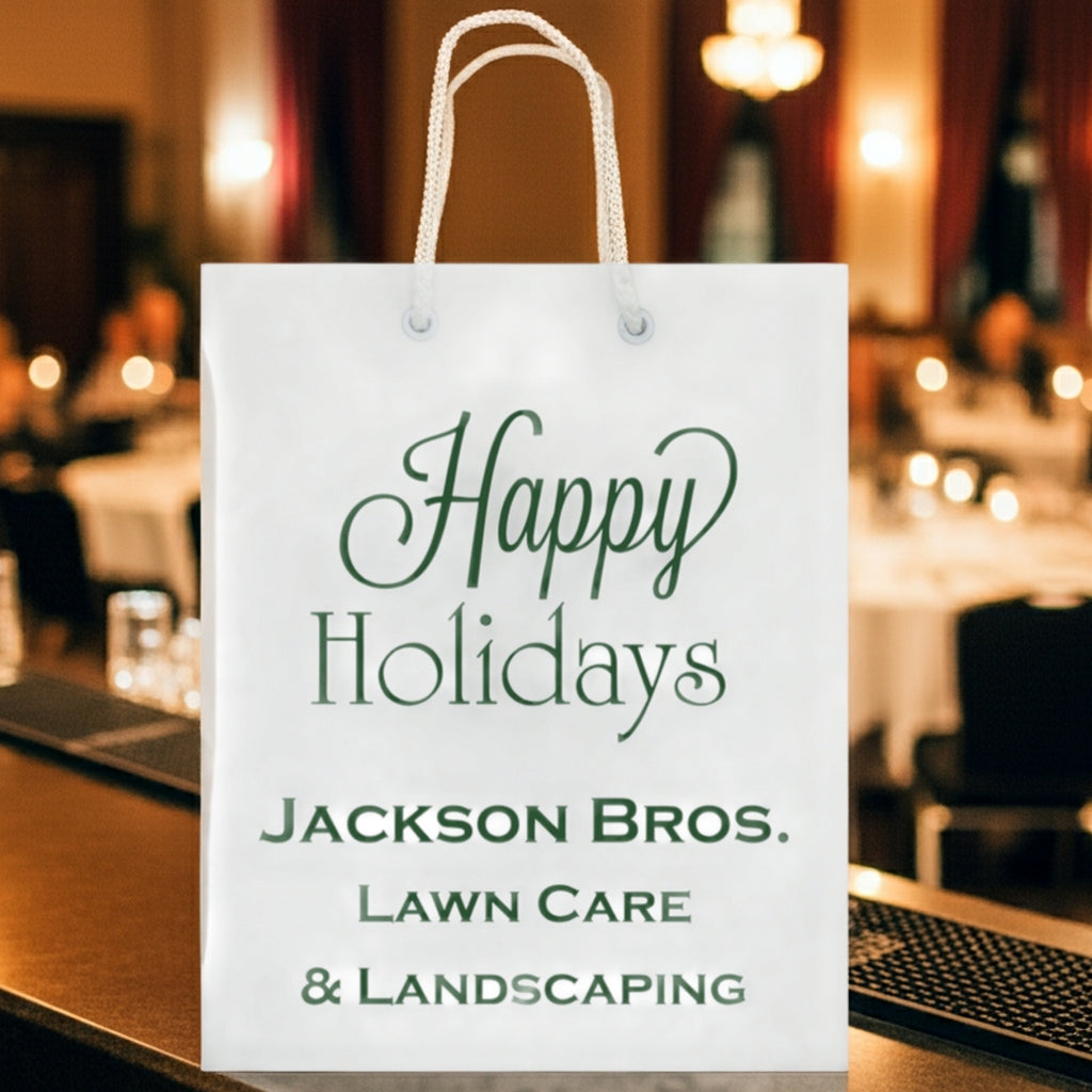 Custom Christmas gift bags with a Happy Holidays design for festive gift giving