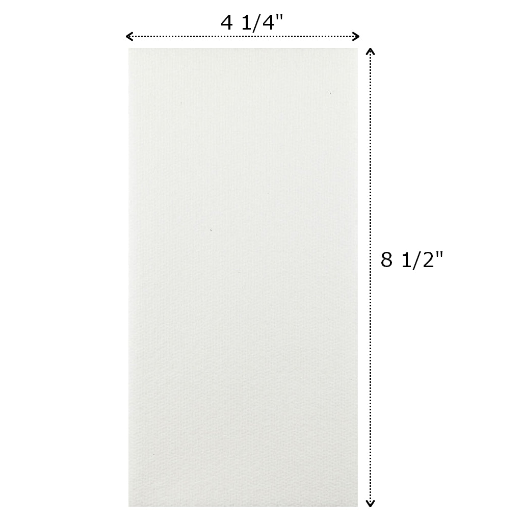 1/8 Fold luxury linen feel dinner napkins measure 8.5 inches long by 4.25 inches wide