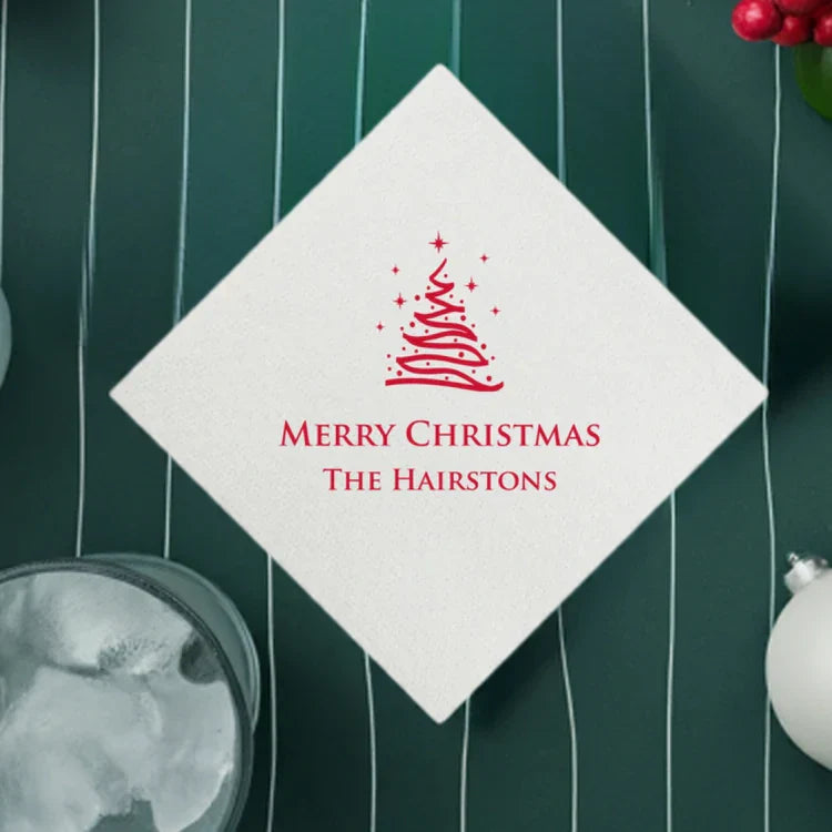 Personalized Luxury Linen Feel Christmas Cocktail Napkins