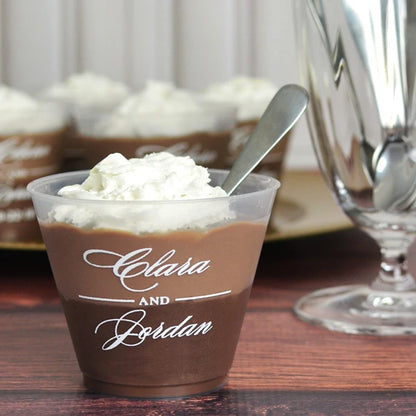 Custom printed 9 oz clear frosted wedding dessert cups
