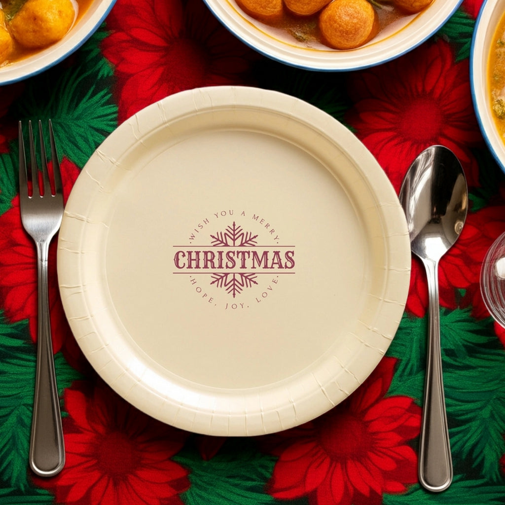 Tippytoad paper Christmas plates featuring a festive design and perfect for holiday celebrations