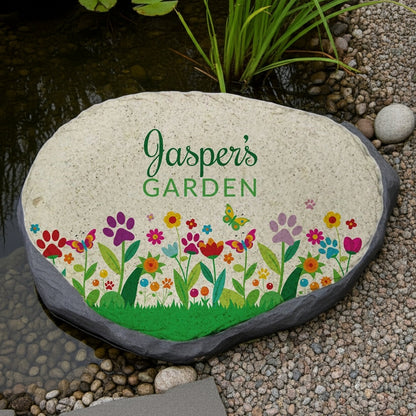 Garden stone with paw print flowers personalized pet memorial garden stone design