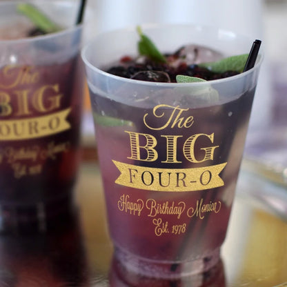 Custom printed shatterproof clear frosted adult birthday party cocktail cups