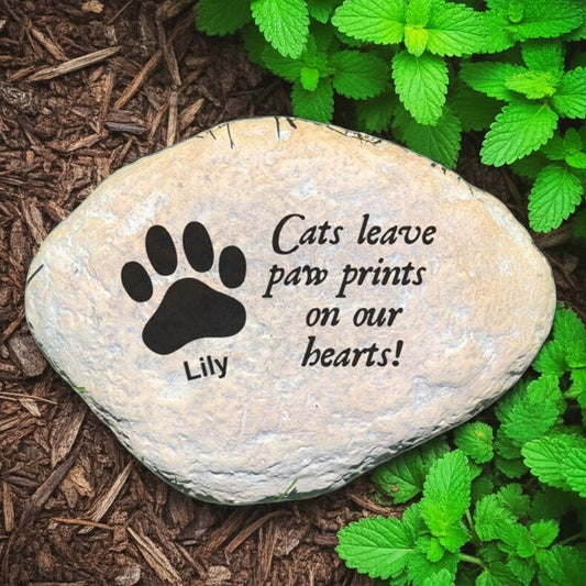 Personalized cat memorial garden stone with paw print and custom name