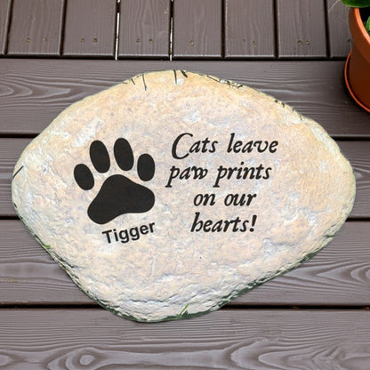 Personalized cat memorial garden stone with paw print and heartfelt text