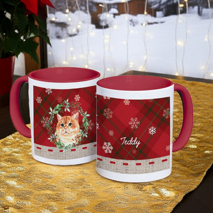 Personalized Christmas mug featuring a cat design and festive patterns for holiday gatherings