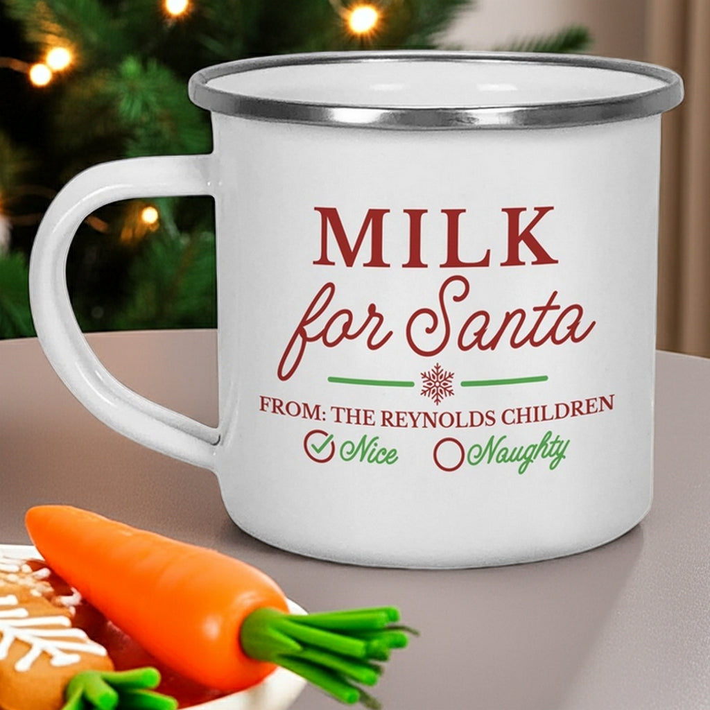 Personalized Christmas mug featuring a Milk for Santa design from the Reynolds Children