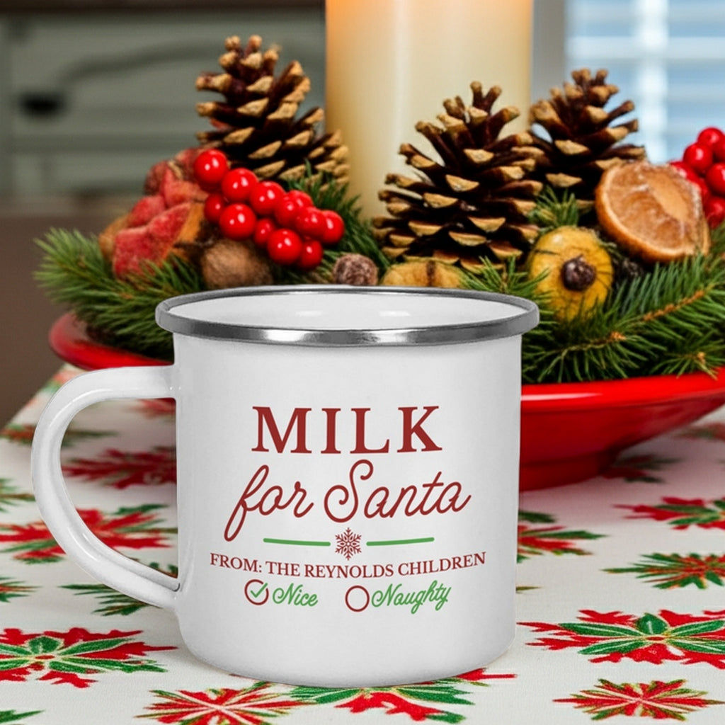 Personalized Christmas mug with 'Milk for Santa' design, perfect for festive holiday celebrations