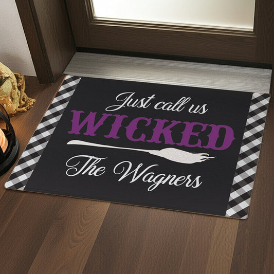 Personalized Halloween doormat with Wicked design and custom family name