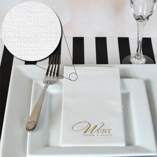 Disposable luxury linen feel dinner napkins custom printed for wedding