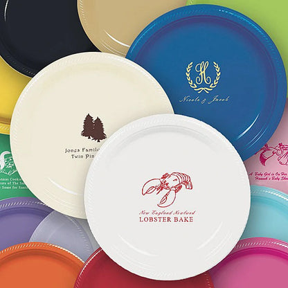 10 Inch disposable plastic wedding dinner plates personalized