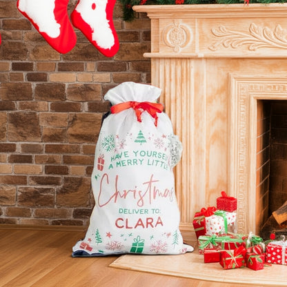 Personalized Santa gift sack with festive design, perfect for Christmas gifts for Clara