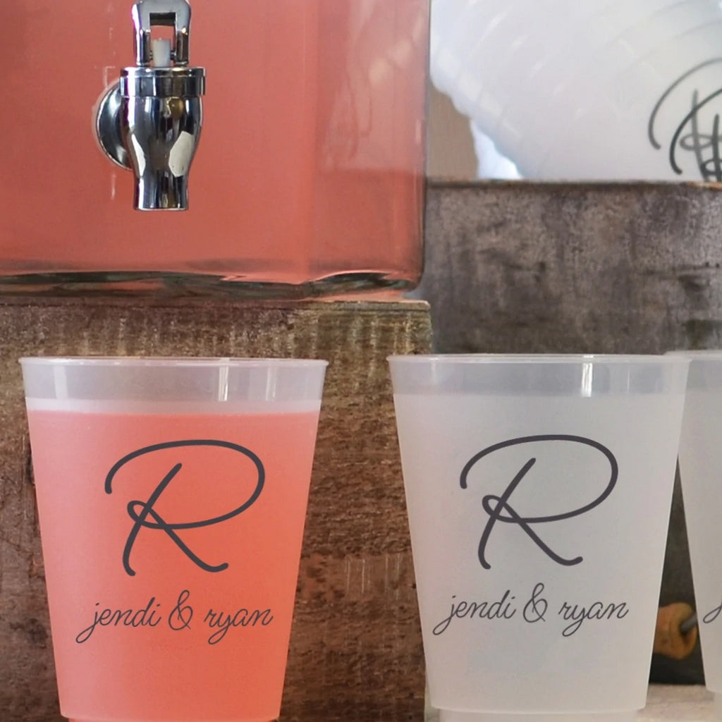 Tippytoad personalized wedding cups with custom names for drinks at wedding celebrations