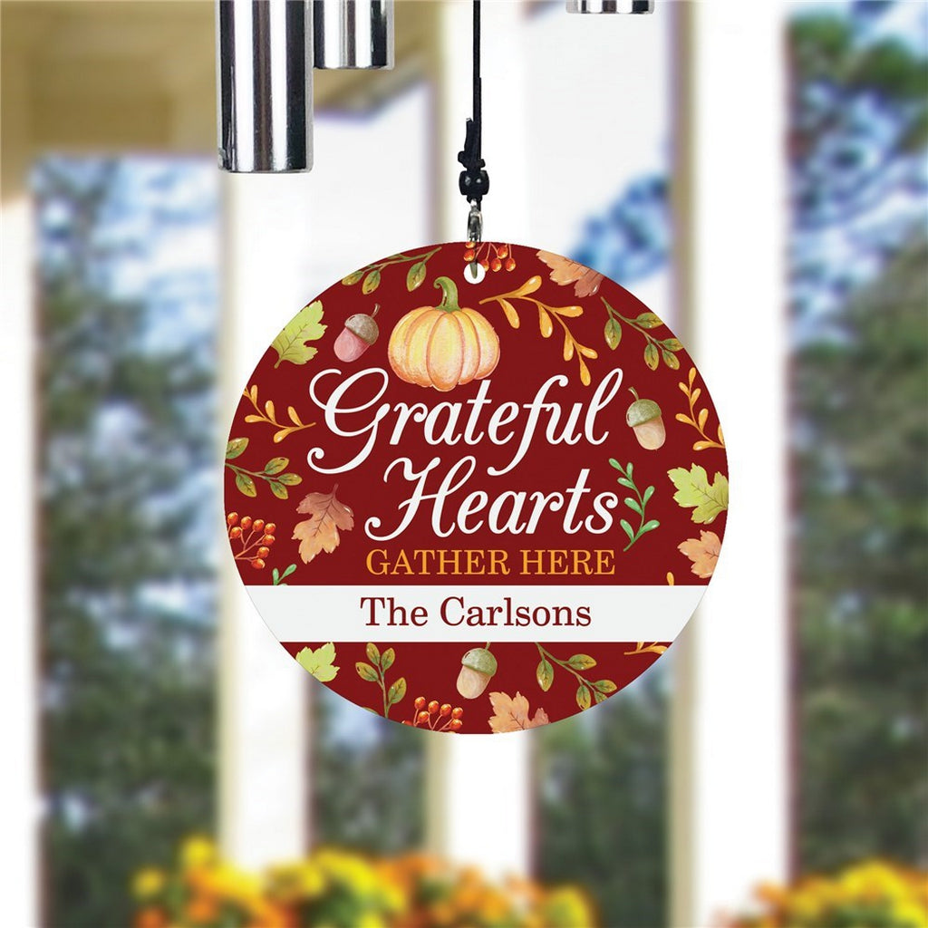 Personalized wind chime with grateful hearts autumn design and custom name