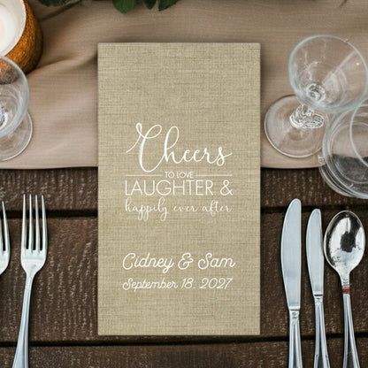 Tippytoad premium linen feel guest towel napkins in neutral tone for wedding tables, elegantly designed with calligraphy