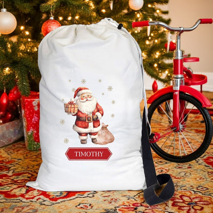 Personalized Santa Christmas gift sack with festive design and name Timmy for holiday gifting