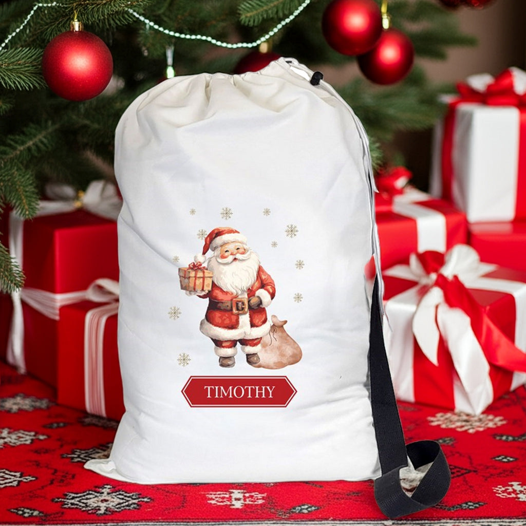Personalized Santa Christmas gift sack featuring Santa Claus design 
for holiday gifts