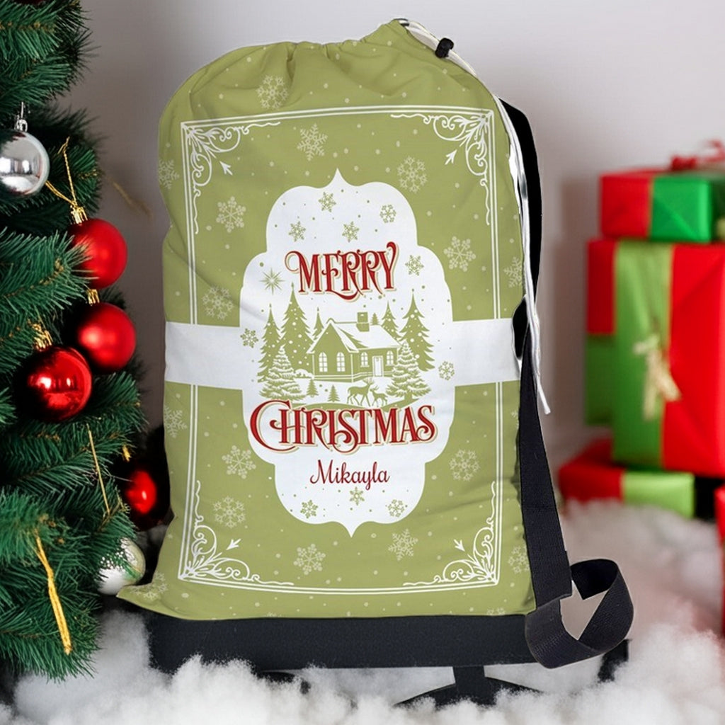 Personalized Santa Sack with Merry Christmas Design for Holiday Gift Storage