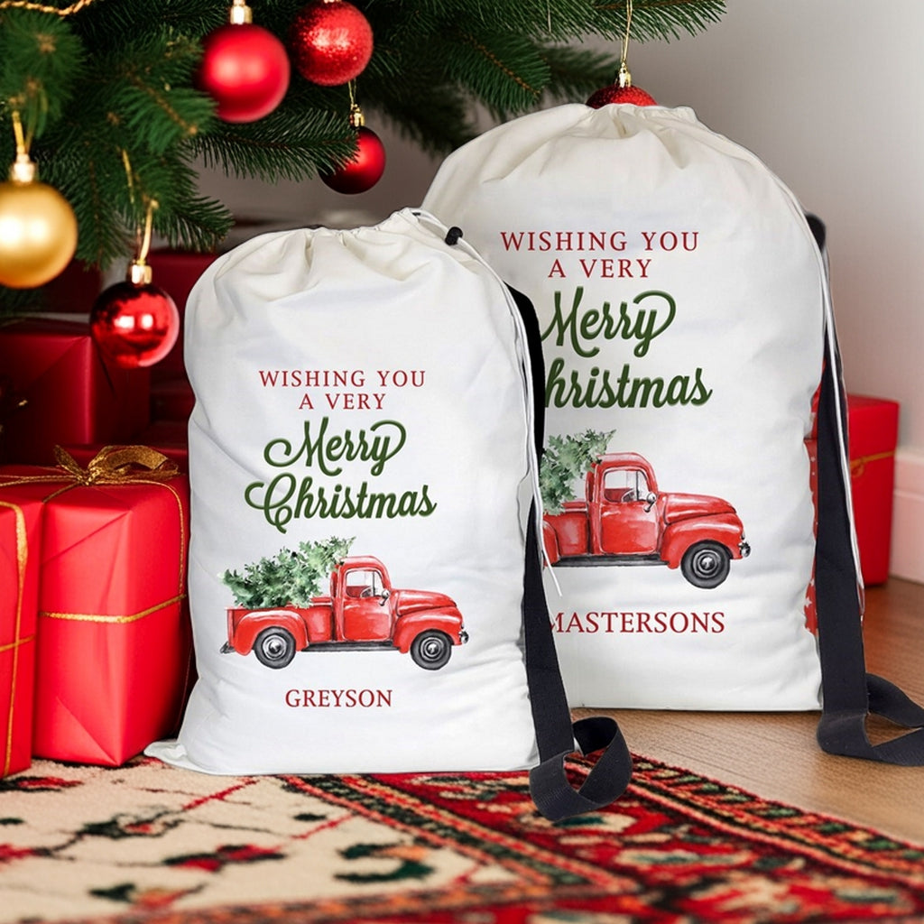 Personalized Pro Gift Source Santa Sack with Red Truck Design for Merry Christmas Gifts