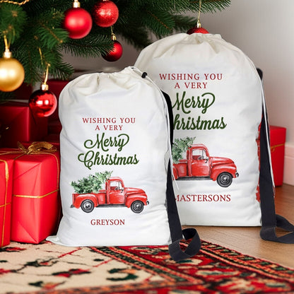 Personalized Pro Gift Source Santa Sack with Red Truck Design for Merry Christmas Gifts