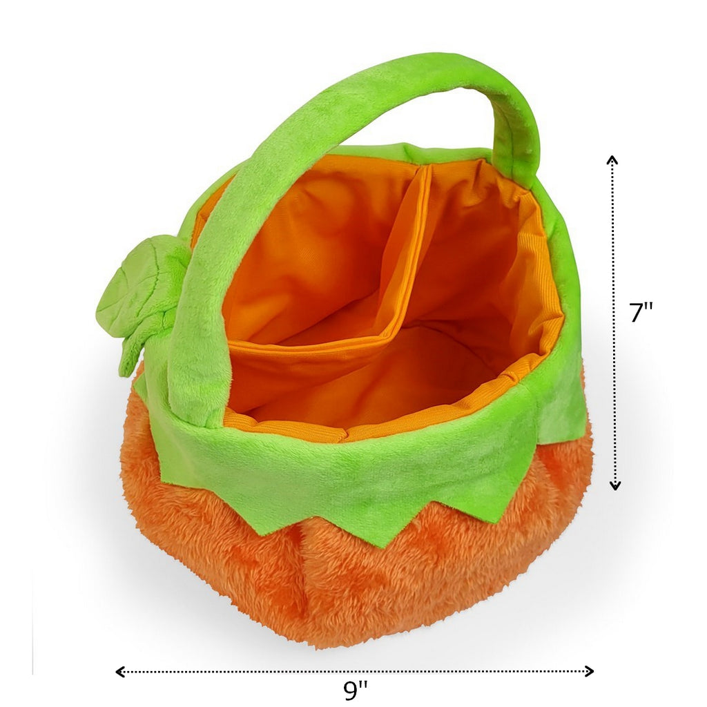 Personalized trick or treat candy basket dimensions displaying 9 inches wide by 7 inches deep