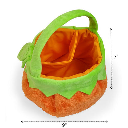 Personalized trick or treat candy basket dimensions displaying 9 inches wide by 7 inches deep