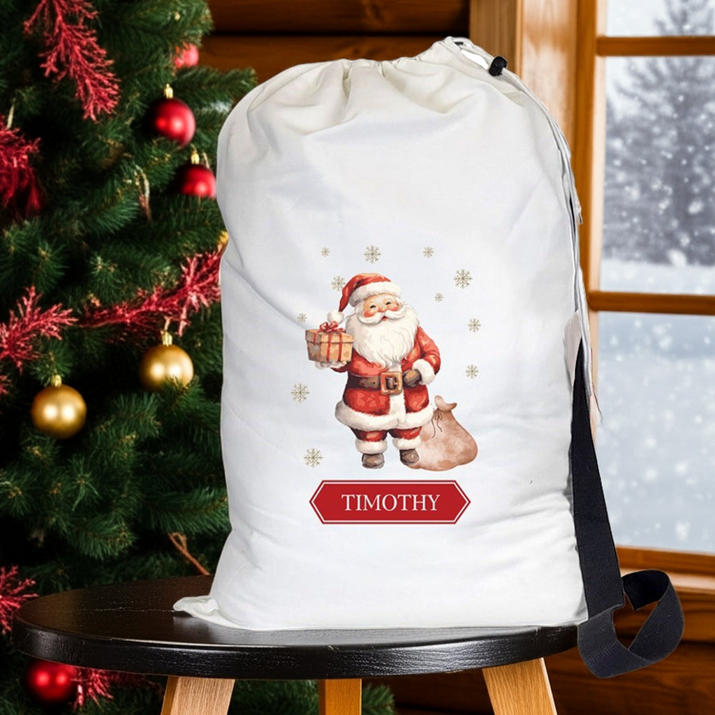 Personalized Santa Christmas gift sack with festive design and custom name Timothy, perfect for holiday gifting