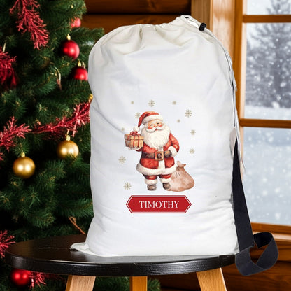 Personalized Santa Christmas gift sack with festive design and custom name Timothy, perfect for holiday gifting