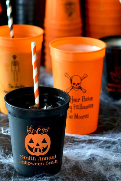 15 oz. Personalized Clear Round Halloween Reusable BPA-Free Plastic Cups  with Lids & Straws - 25 Ct.