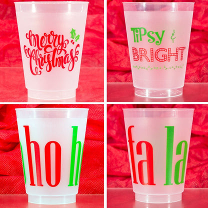 Pre-printed Christmas theme reusable 16 ounce frosted cocktail party cups