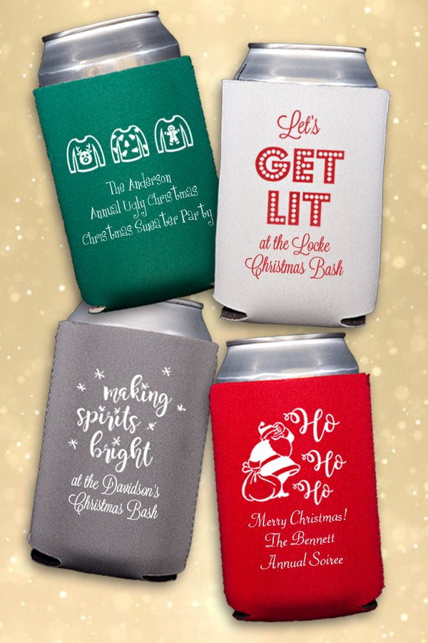 Neoprene can coolers personalized for Christmas holiday party favors