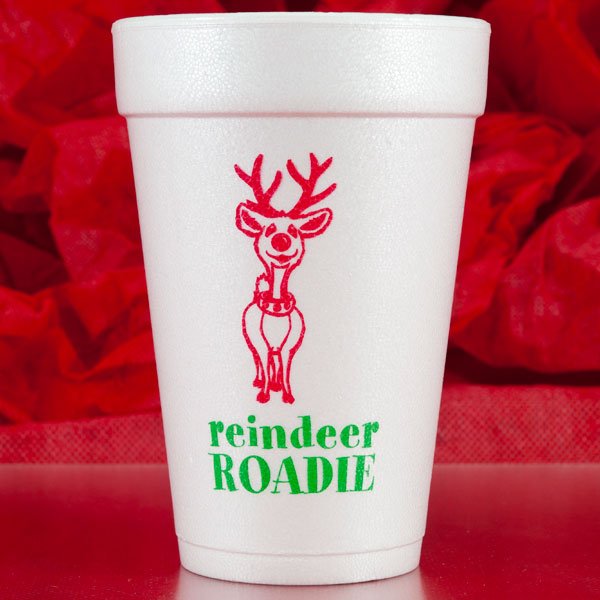 Reindeer Roadie Pre-printed 16 oz. foam holiday party cups