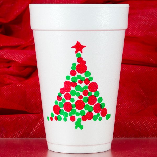 Christmas Tree Dots Pre-printed 16 oz. foam holiday party cups