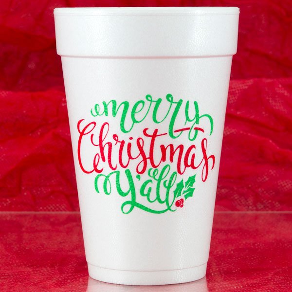 Merry Christmas Yall Pre-printed 16 oz. foam holiday party cups