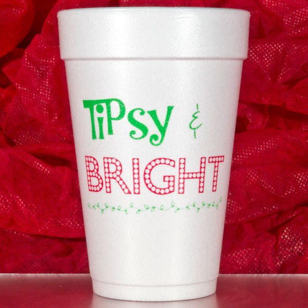 Tipsy & Bright Pre-printed 16 oz. foam holiday party cups
