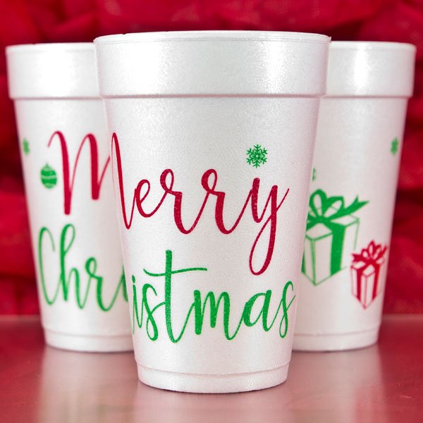 Merry Christmas Pre-printed 16 oz. foam holiday party cups