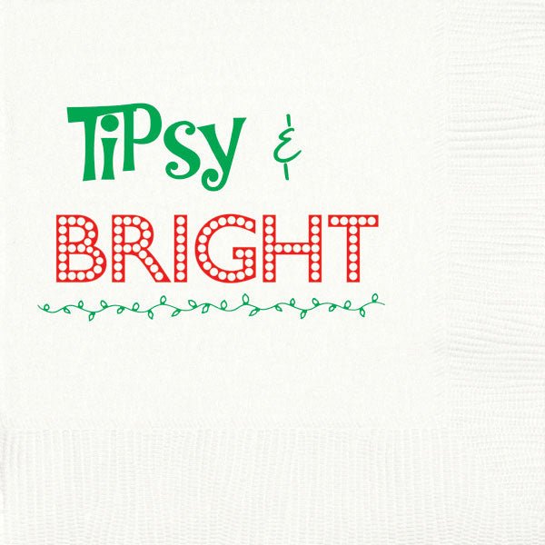 Tipsy & Bright pre-printed holiday party cocktail, appetizer and dessert napkins