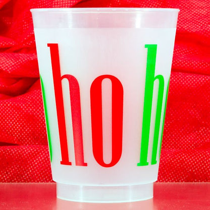 ho ho ho pre-printed holday theme reusable 16 ounce frosted cocktail party cups