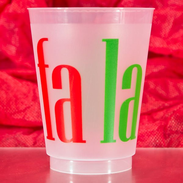 fa la la la Pre-printed holday theme reusable 16 ounce frosted cocktail party cups