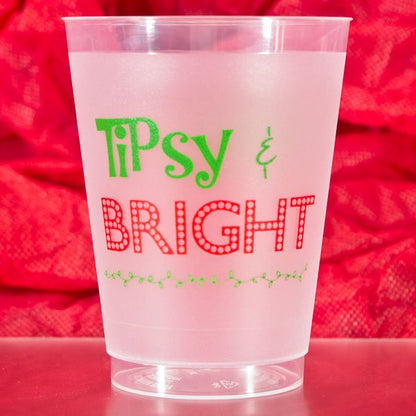 Tipsy & Bright pre-printed holday theme reusable 16 ounce frosted cocktail party cups